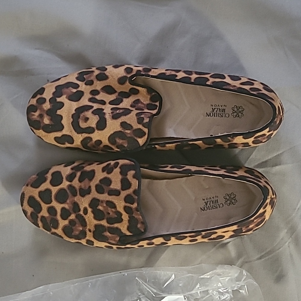 Leopard suede slip on loafer